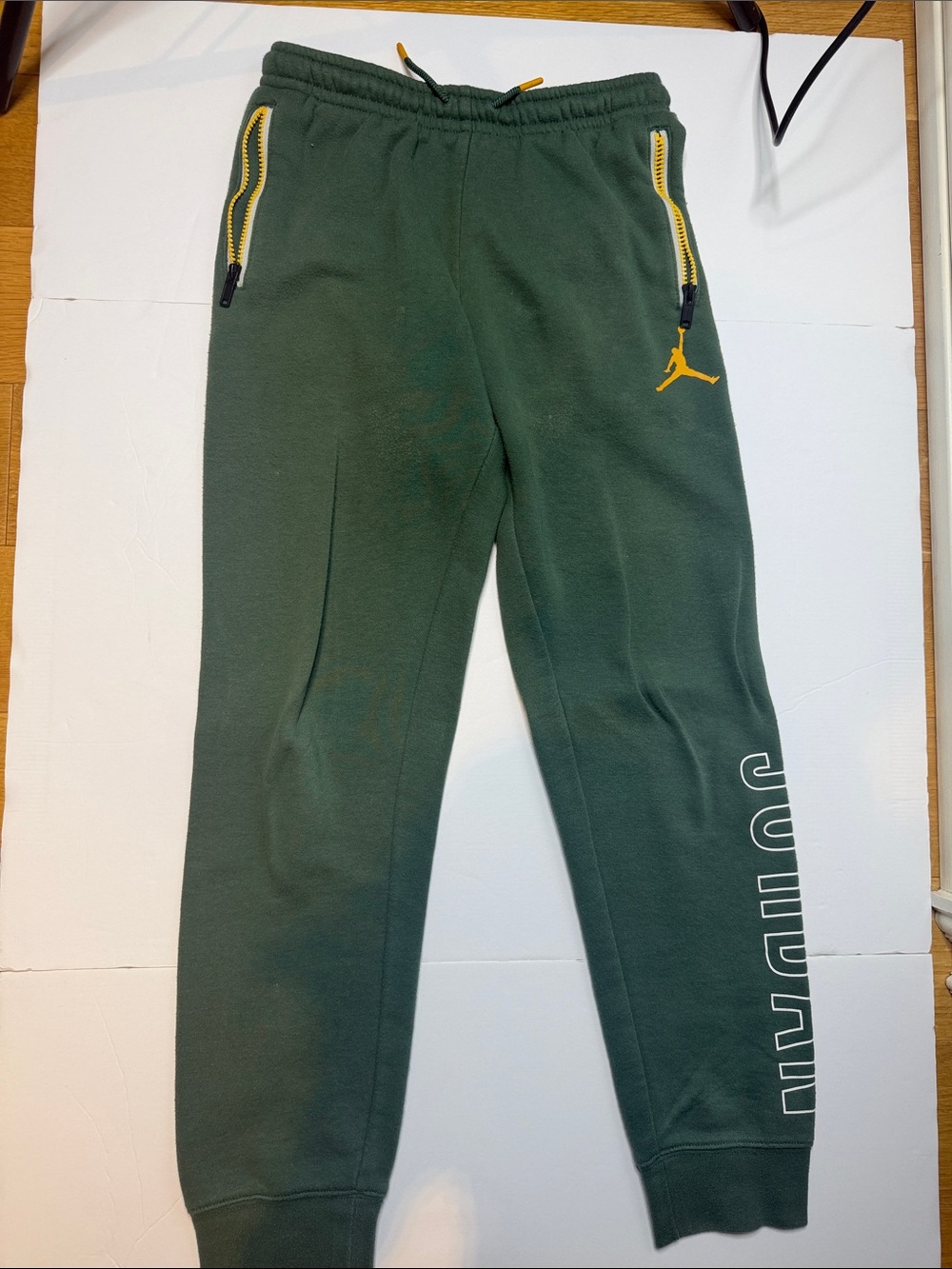 Jordan Kids' Green Fleece Joggers with Yellow Accents